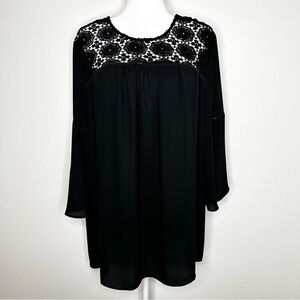 Ava & Viv Womens Black Crochet Boho Peasant Top Flare Sleeve Plus Size 2X